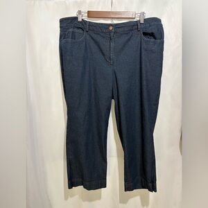 EILEEN FISHER Jeans Wide Leg Cotton Cropped Dark Wash Capri Size 2x Ankle Zip‎